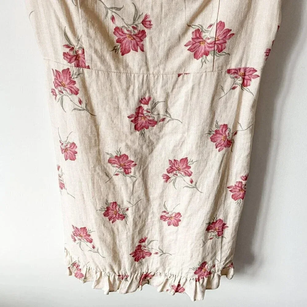 Storia Spring Fling Floral Ruffle Mini Dress Linen Rayon Size Medium - Picture 6 of 9